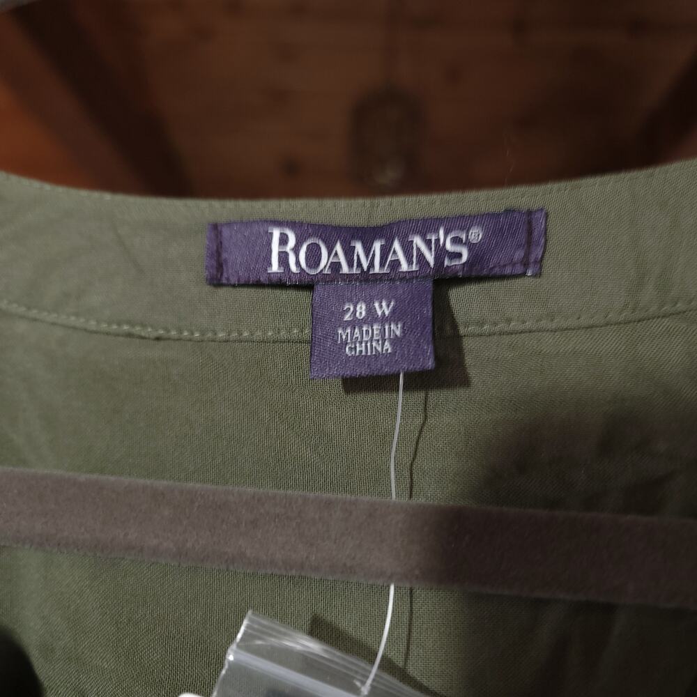 Romans Dress Size 28 W Button Down Womans Green Olive Army Summer Short Sleeve - Picture 5 of 6